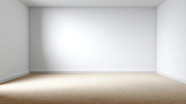 Bright Empty Room Interior with White Walls and Beige Carpet Flooring for Mockups and Design