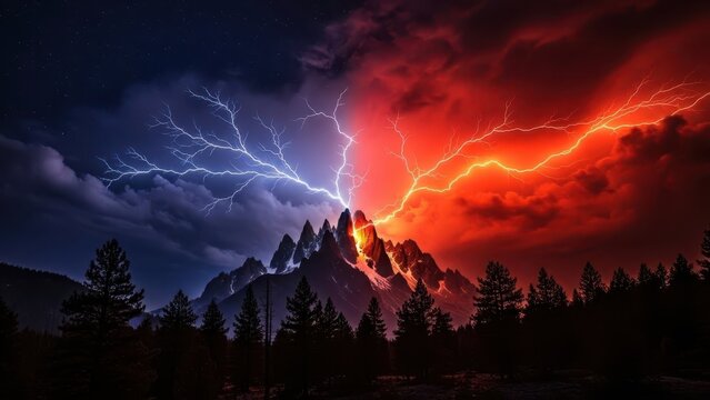 Dramatic mountain storm at sunset - Powered by Adobe