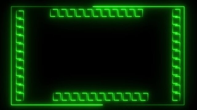 Neon line glowing frame and lines on black background. Glowing neon frame background animation, loop, seamless. Glowing neon line animation video. green color icon..