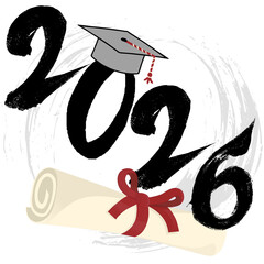 number 2026 of academic year, skretch illustration aesthetic srudents hat and diploma on elegant logotype