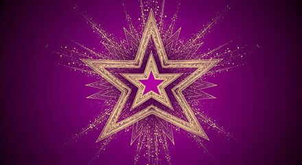 Obraz premium Golden starburst on a deep purple background with sparkling light effects, symbolizing celebration and achievement