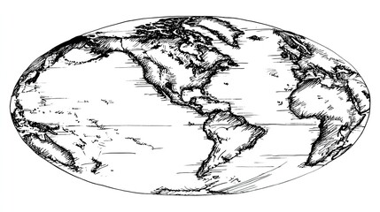 Hand-drawn sketch of the Earth displays continents and oceans.