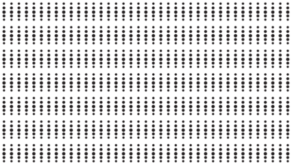 Abstract pattern of black dots of varying sizes arranged in horizontal rows, creating a subtle gradient effect on a white background.
