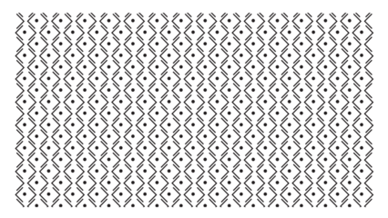 Detailed geometric pattern of diamonds with double black lines and a single black dot at each intersection on a white background.