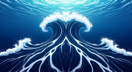 Obraz premium Abstract ocean wave art with blue water and white foam, symbolizing power and nature's beauty
