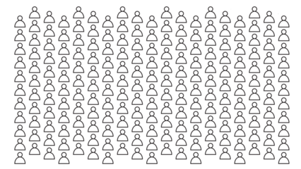 Seamless pattern of stick figure people icons, abstract crowd or team concept in black on white