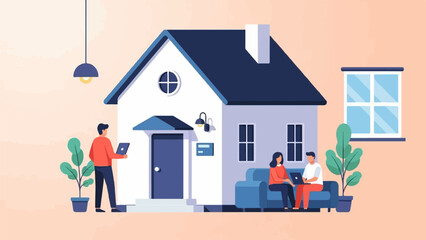 Fototapeta premium Diverse people use laptops at home, showcasing modern living