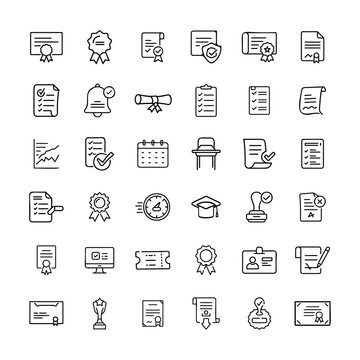Certificate and award document icon set