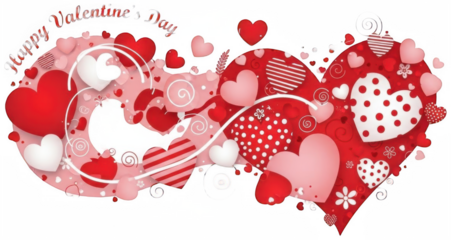 Valentine Happy valentine day hearts background illustration with swirls and dots in red and pink