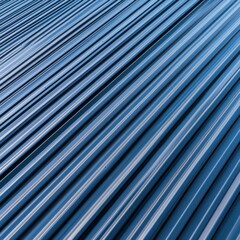 Obraz premium Abstract Blue Ribbed Metal Roof Texture, Diagonal lines, repeating pattern, industrial, modern, architectural, minimalism