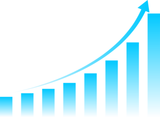 Financial growth and success represented by an upward trending bar graph with an arrow