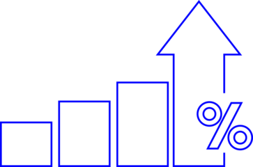Rising percentages and upward trend depicted in a bar graph with an arrow