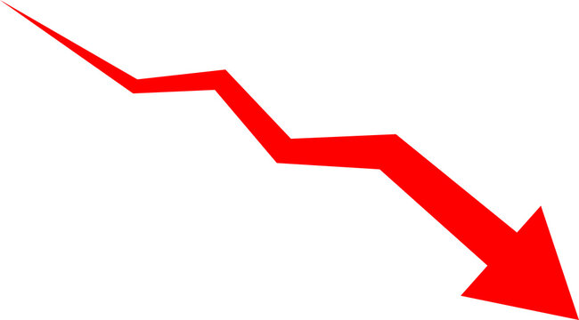 Red arrow illustrating a sharp downward trend, decline, or economic recession