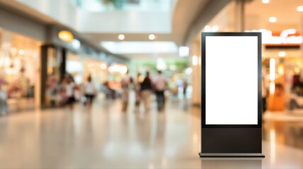 Obraz premium Digital Display Mockup in Busy Shopping Mall, Blank Advertising Screen for Marketing and Promotion
