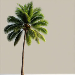 Obraz premium Tall tropical palm tree with lush green leaves, sunlight casting soft shadow, minimal background, summer, nature, peaceful mood