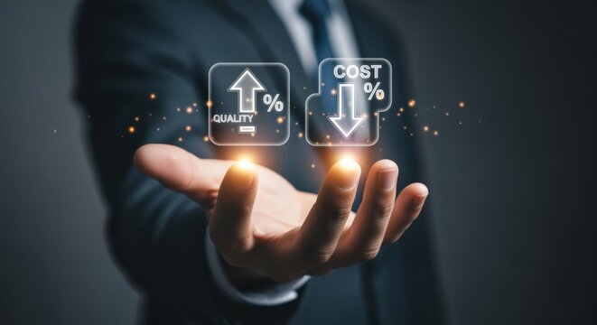 Business Optimizing Costs and Improving Quality, Presented with Futuristic Technology Concept, Showing Development and Success - Powered by Adobe