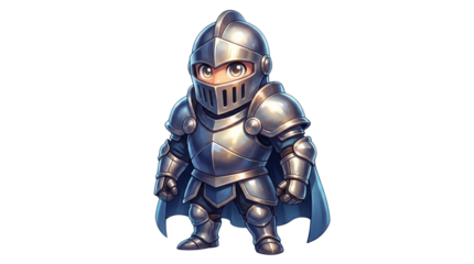 Chibi Knight Armor Character Design with Cape and Helmet for Fantasy Game or Illustration
