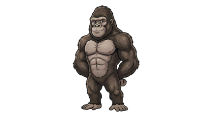 Muscular Cartoon Gorilla Standing Proudly With A Confident Expression On White Background