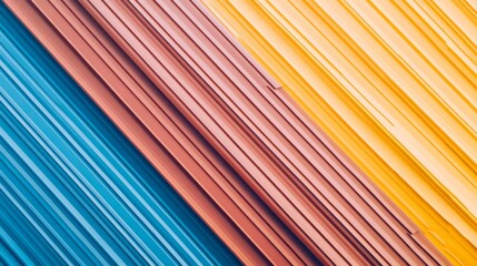 Obraz premium Diagonal stripes of blue, rust and yellow metal, creating an abstract pattern of industrial textures and vibrant color blocking. Abstract, Texture, Pattern