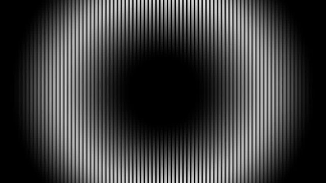 Abstract white and black circle shape vertical striped lines with dark vignette background motion loop