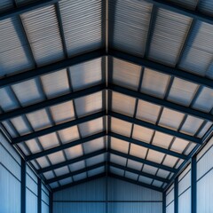Geometric Metal Roof Structure, Abstract Architecture, Light and Shadow Play, Industrial Design, Warehouse Ceiling, Modern Building, Symmetry