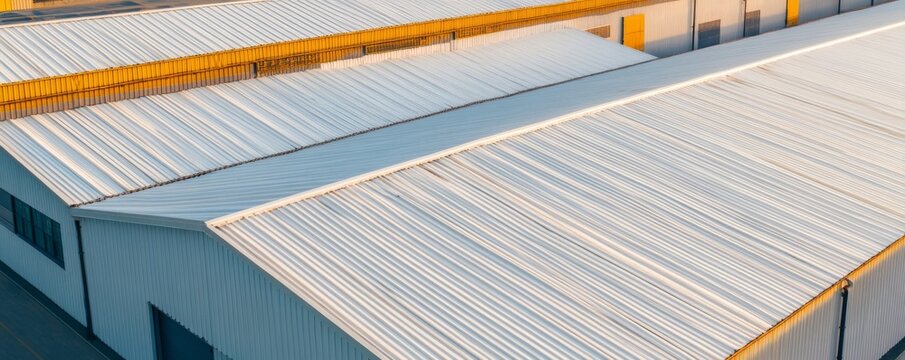 Geometric Patterns of Industrial Rooftops, Aerial View, Abstract Lines, Textures, Light and Shadow, Architecture, Industrial Design