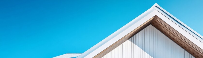 Obraz premium Minimalist Architecture A sharp, modern roofline against a vivid blue sky, emphasizing clean lines and geometric forms. Architecture, Modern, Minimalism