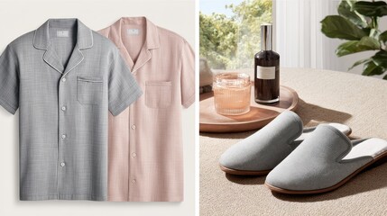 Comfortable loungewear and home accessories displayed in a bright setting