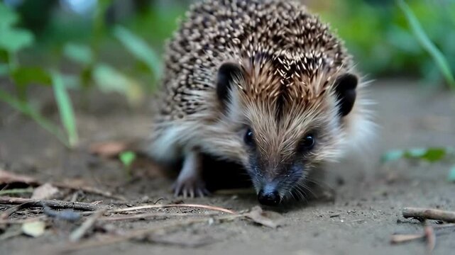 A charming hedgehog with its prickly coat and keen gaze, exploring the textures of the forest floor, a symbol of resilience and the wonders of nature's simple beauty.