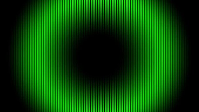 Abstract green and black circle shape vertical striped lines with dark vignette background motion loop