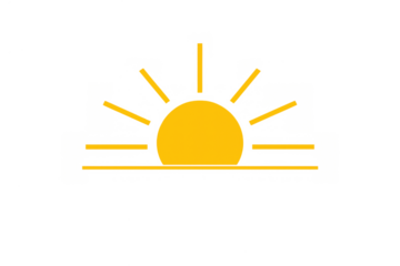 Rising sun flat vector icon creating a simple abstract symbol for new beginnings and natural light