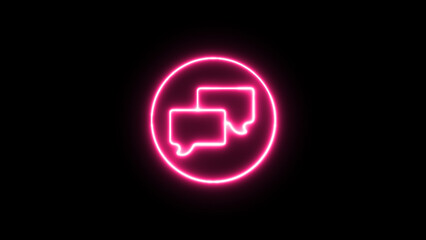 Vibrant Pink Neon Chat Bubbles Icon in Circle - Modern Digital Communication Technology Symbol