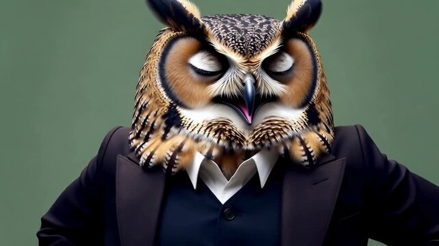 A dapper owl in a suit exudes confidence, blending the wisdom of nature with the world of business.