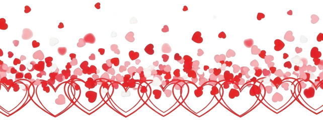 Valentine Romantic heart confetti border with overlapping line art shapes for valentine celebration and love themes