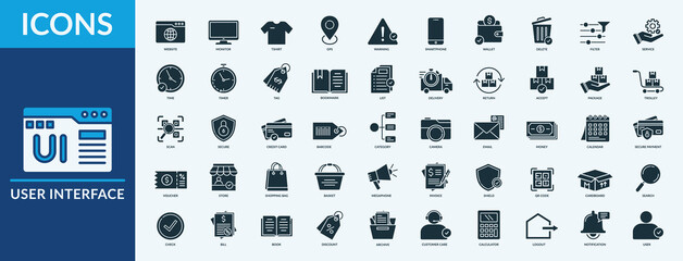 User interface - Icon Collection. Thin Glyph Solid Set contains such Icons as website, monitor, megaphone, shield and more. Simple web icons set