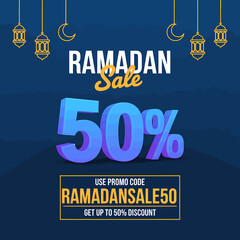 Obraz premium Ramadan Sale Promo with 50 Discount and Decorative Lanterns