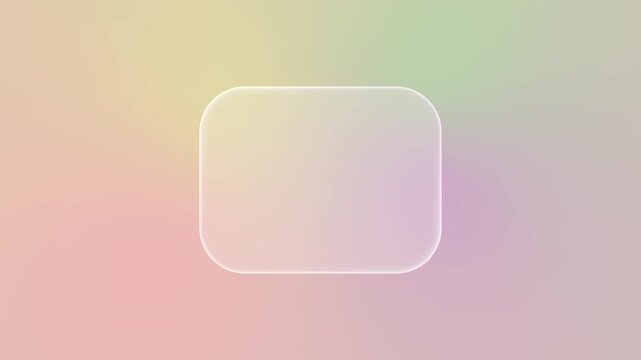 A minimalist rounded square button made of liquid glass, floating on a background with a soft green purple gradient, is ideal for modern user interface design and app layouts.