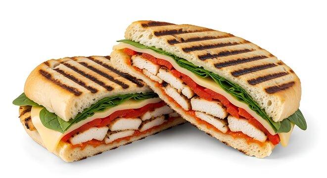 Delicious grilled chicken panini with fresh vegetables and melted cheese
