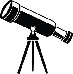 Telescope silhouette, astronomy tool icon, flat vector scope, science clip art, stargazing equipment drawing
