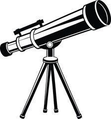 Telescope silhouette, astronomy tool icon, flat vector scope, science clip art, stargazing equipment drawing