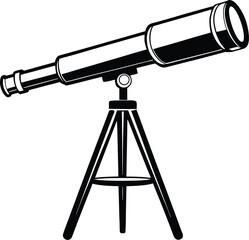 Telescope silhouette, astronomy tool icon, flat vector scope, science clip art, stargazing equipment drawing