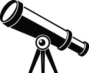 Telescope silhouette, astronomy tool icon, flat vector scope, science clip art, stargazing equipment drawing