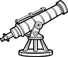 Telescope silhouette, astronomy tool icon, flat vector scope, science clip art, stargazing equipment drawing