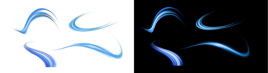 PNG image of Collection of dynamic bright blue light trail abstract swooshes creating energy motion effects on transparent background © MariaAlam