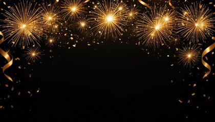 Golden Fireworks and Confetti on Black Background celebration