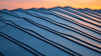 Wavy Blue Surface Meets Sunset Sky, Abstract Texture, Minimalist, Landscape, Sunrise, Sunset, Nature