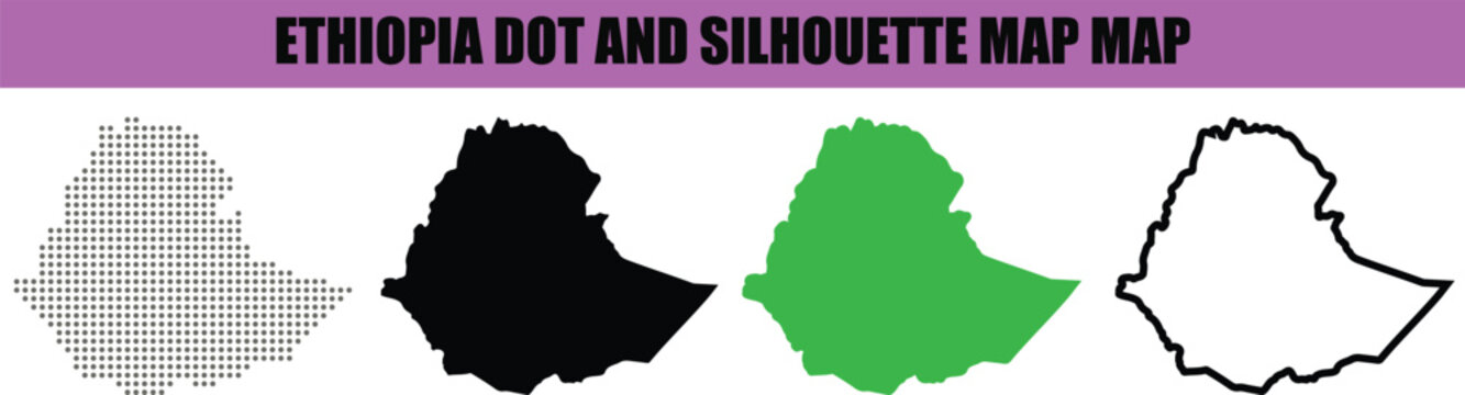 Ethiopia Map Dot Pattern and Outline Silhouette Vector