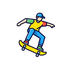 Fototapeta premium Skateboarding Action, Young Skater, Urban Environment, Illustration, Dynamic Movement, Colorful Style, Youthful Sport Enthusiasm