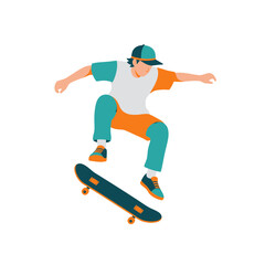 Fototapeta premium Skateboarding Trick, Young Skater, Urban Environment, Illustration, Dynamic Action, Front View, Youthful Spirit