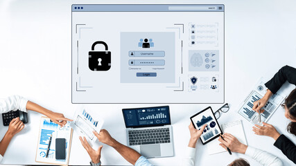 Concept of cybersecurity and data privacy. A secure login interface requires user authentication with a private password to protect personal account information and prevent fraud. Fermion